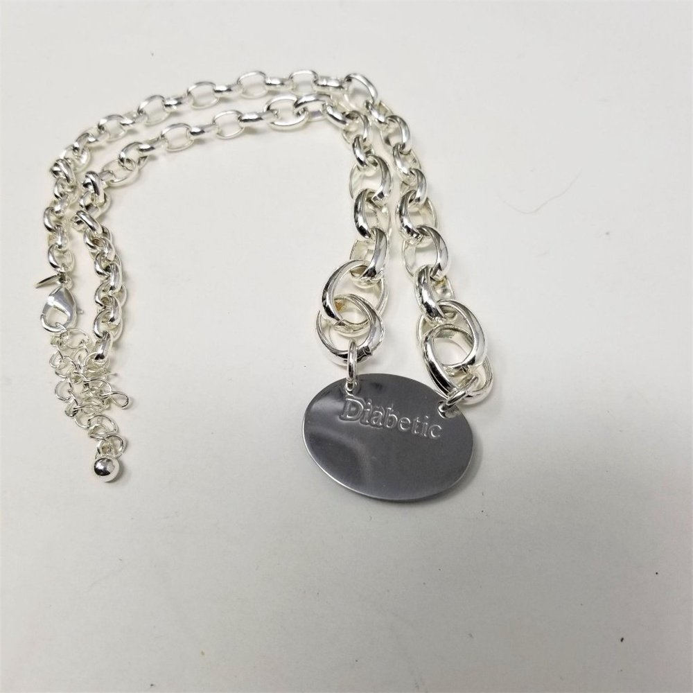 Medical Alert Silver Necklace Diabetic Chain Link - Picture 4 of 8